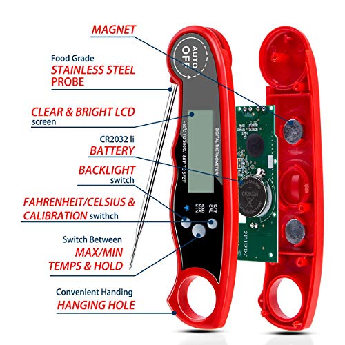 BRITOR Digital Meat Thermometer, Instant Digital Food Thermometer, with Bright Backlight LCD Screen, Smart Waterproof Cooking Kitchen Thermometer