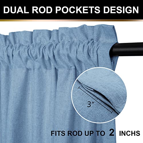 100% Blackout Shield Linen Blackout Curtains 63 Inches Long 2 Panels Set, Blackout Curtains for Bedroom/Living Room, Thermal Insulated Rod Pocket Window Curtains & Drapes, 50W X 63L, Blue