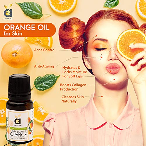 Anveya Orange Essential Oil | Natural & Pure, for Skin, Acne, Lips and Diffuser | For Men & Women, Paraben and Sulphate free -15ml