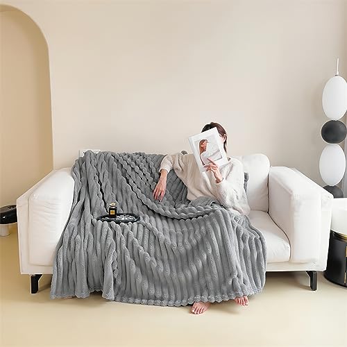 330GSM Fleece Blanket Super Soft Cozy Throw Blanket，Warm Lightweight Plush Fuzzy Cozy Soft Blankets and Throws for Sofa, Chair, Couch, Camping, Travel (Grey 150X200cm)