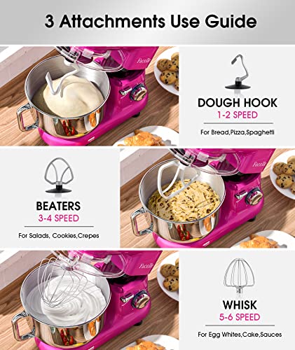 Facelle Stand Mixer, 1500W 6-Speed Tilt-Head Food Mixers Cake Mixer Kitchen Electric Stand Mixer with 6L Stainless Steel Bowl, Dough Hook, Flat Beater, Whisk, Splash Guard, for Baking (Pink Purple)