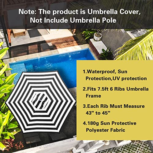 Sunnyglade 7.5Ft 6 Ribs Umbrella Canopy Replacement Patio Top Cover For Market Umbrella (Black and White)