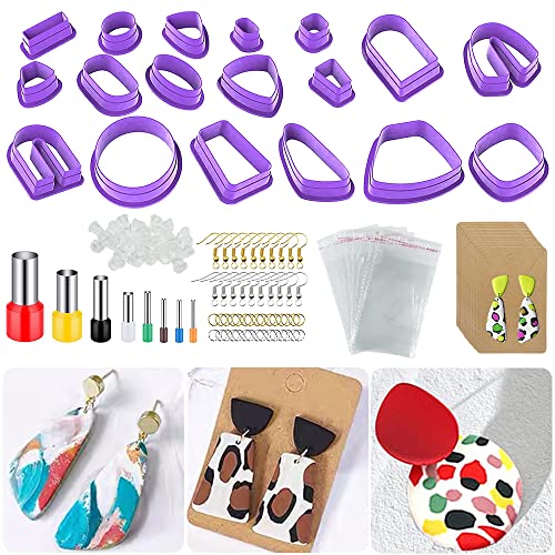 Polymer Clay Cutters, SENHAI 18 Pcs Clay Earring Cutters Different Shape Plastic with Earring Cards, Hooks, Round Circle Shape Cutters Mold for Polymer Clay Jewelry Making