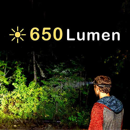 Everbeam H6 Pro LED Rechargeable Headlamp, Motion Sensor Control, 650 Lumen Bright 30 Hours Runtime 1200mAh Battery Powered USB Headlight Flashlight, Camping Hiking Night Fishing Work Waterproof Torch