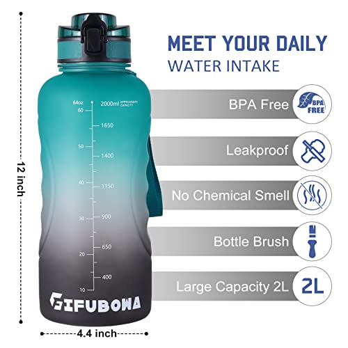 GIFUBOWA Big Water Bottle 2L with Straw BPA-Free Sports Drink Bottles