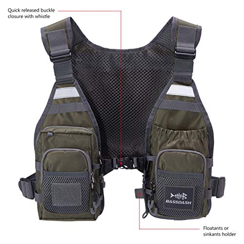 BASSDASH FV08 Ultra Lightweight Fly Fishing Vest for Men and Women Portable Chest Pack One Size Fits Most, Army Green, One Size