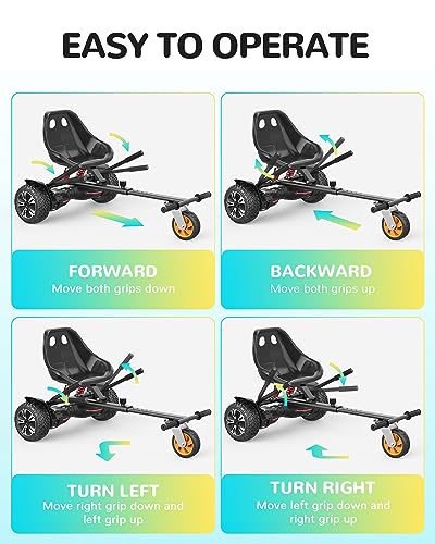 Gyroshoes K2 Hoverboard Seat Attachment with Rear Shock Absorption, Compatible with 6.5" 8" 10" Hoverboard, Hoverboard Go Kart for Kids and Adults with Adjustable Frame Length and All Terrain Wheel