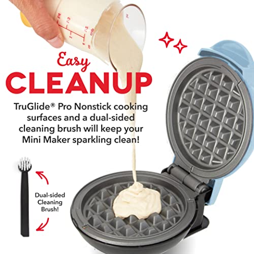 DASH Deluxe Mini Maker for Individual Waffles, Hash Browns, Keto Chaffles with Included Brush and Cord Wrap, and Easy to Clean Non-Stick Surfaces, 4 Inch, Dream Blue