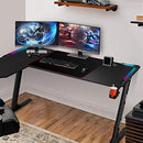 L Shaped Gaming Desk with Led Light Computer Desk Home Office Workstation Racer Table Desktop Carbon Fiber 140CM Black