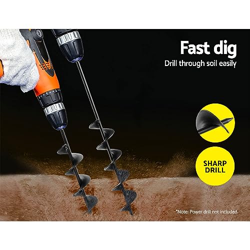 Giantz Auger Drill Bit, 75 x 300/600mm Garden Augers Drills Spiral Earth Planter Post Hole Digger Bulb Plant Power Tool Accessories Flower Gardening Tools for Planting, High Duty Solid Steel Black