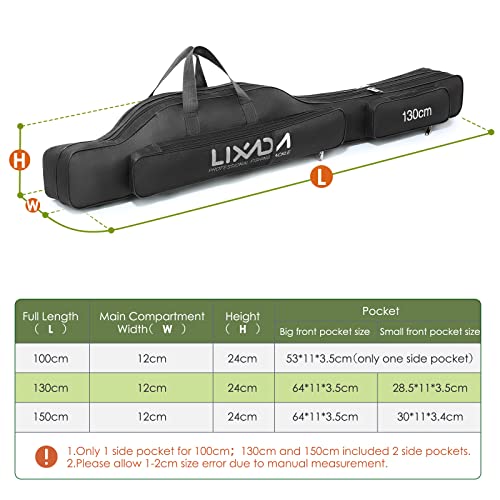 Lixada Fishing Rod Case, Portable Folding Fishing Rod Case Fishing Pole Reel Storage Bag Fishing Gears Organizer