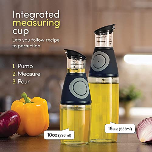 LALOCAPEYO Oil Dispenser Bottle with Measuring Pump Drip-Free Stainless Spout for Cooking or BBQ, Pump for Kitchen, Cooking, Salads, Baking Frying, BBQ（500ml +250ml）