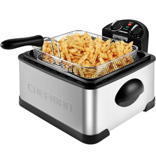 Chefman 4.5 Litre Deep Fryer w/Basket Strainer, XL Jumbo Size, Adjustable Temperature & Timer, Perfect for Fried Chicken, Shrimp, French Fries, Chips & More, Removable Oil-Container, Stainless Steel