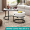 Luxsuite Round Nesting Coffee Table Set of 2 Bedside Stacking Faux Marble Look Accent Tables Soft Side Table Set with Drawer Living Room Furniture White