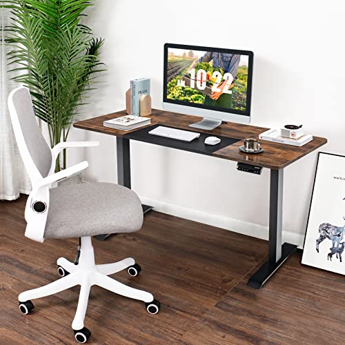 Giantex Electric Height Adjustable Standing Desk, 140cm x 70cm Ergonomic Sit Stand Desk w/Splice Board, Memory Preset Controller, Dual Monitor Workstation for Home Office Study Room Bedroom (Coffee)