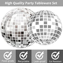 96 Pieces 70's Disco Party Tableware Set 70s Disco Birthday Party Supplies Silver Disco Ball Party Paper Plates Cocktail Napkins Forks for 24 Guests 80s 90s Dance Hip Hop Baby Shower Party Decorations
