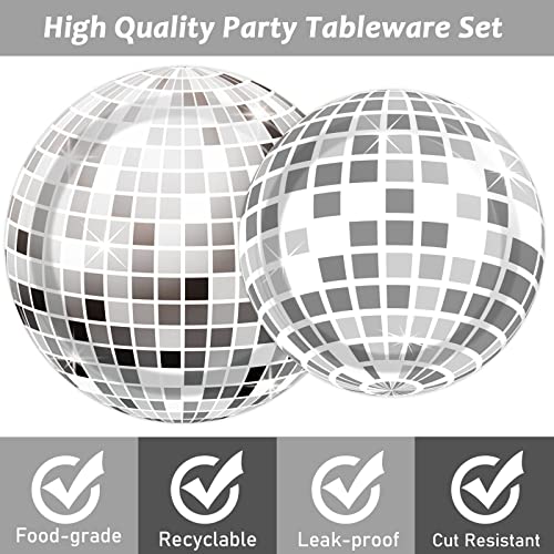 96 Pieces 70's Disco Party Tableware Set 70s Disco Birthday Party Supplies Silver Disco Ball Party Paper Plates Cocktail Napkins Forks for 24 Guests 80s 90s Dance Hip Hop Baby Shower Party Decorations