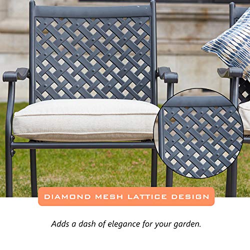 LOKATSE HOME 4 Piece Outdoor Patio Metal Wrought Iron Dining Chair Set with Arms and Seat Cushions - Beige