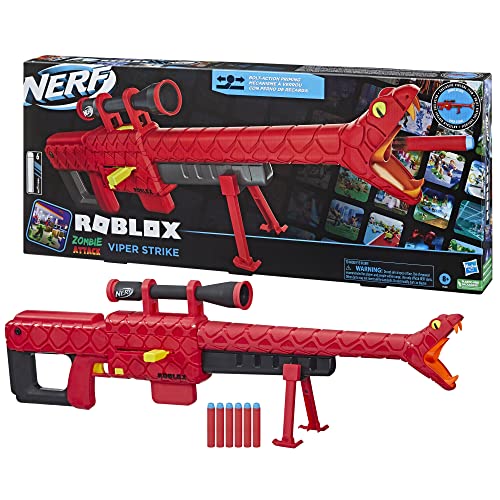 Nerf Roblox Zombie Attack: Viper Strike Dart Blaster, Includes Code to Redeem Exclusive Virtual Item, 6-Dart Clip, 6 Nerf Elite Darts, Bipod
