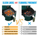 Air Fryer Silicone Liners - 2 Pcs Square 8 inch Food Safe Silicone Basket Liners, Heat Resistant Reusable Easy to Clean Air Fryer Accessories with Heat-proof Gloves for 6QT or Bigger Air Fryer