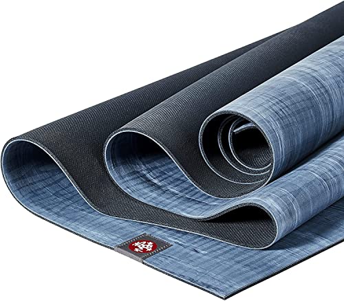 Manduka eKO Yoga Mat -Premium 5mm Thick Travel Mat, Eco Friendly, Natural Tree Rubber, Superior Catch Grip, Dense Cushioning for Support and Stability, Pilates, all Fitness, 71 inches,Ebb Marbled Blue