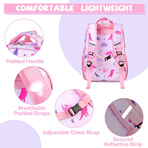 Backpack for Girls,VASCHY Large Lightweight Kids Backpack for Preschool/Primary/Elementary School Bookbag for Teens Travel Gifts Daycare Dinosaur Pink