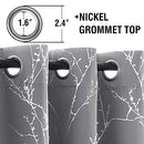 Smarcute Blackout Curtains Foil Print Twig Tree Branch Thermal Insulated Grommet Curtain Drapes Light Blocking Thick Soft Window Curtains for Living 2 Panels Set,Each W132cm x D160cm，Grey