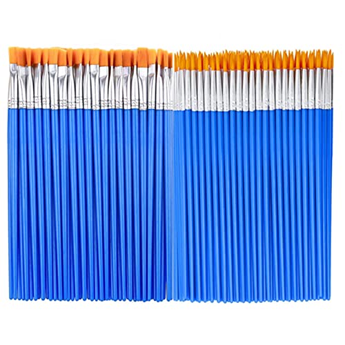 100 Pcs Small Paint Brushes Bulk,Wanfoou Paint Brushes Round and Flat Small Brush Bulk Classroom Crafts Paint Brushes for Acrylic Painting, Detail Painting, Watercolor Canvas Face Painting