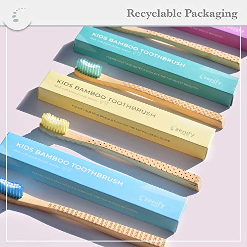 Zenify Earth Bamboo Kids Toothbrush (Set of 4) - Soft BPA Free Brushes - Biodegradable Childrens Toothbrushes - Australian Owned