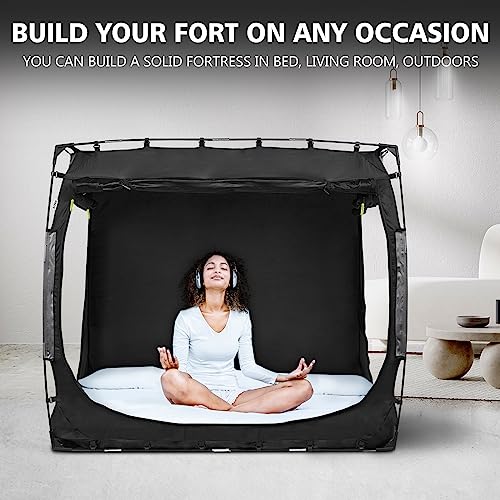 RIYDH Bed Tent Bed Canopy Queen Size Tents for Adult and Kids- Portable Dream Tent Indoor Sleeping Tents 70% Blackout with 3 Doors Breathable Big Space Tents