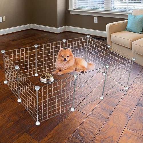 Floofi Small Pet Dog Cat Playpen Fence Indoor Outdoor Foldable Animal Enclosure 1 Door and 9 Panels White