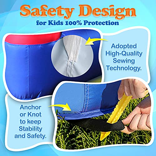 SereneLife Inflatable Bounce House Castle Bouncer - In/Outdoor Portable Jumping Bounce Castle w/Slide, Safety Net - Kids Castle Party Bounce House - Ocean Balls, Air Pump, Carry Bag -SLIB970