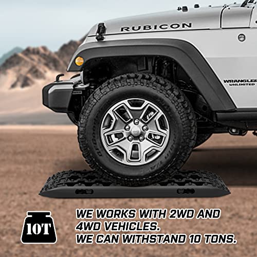 Recovery Tracks with Bag 2 Pair Recovery Boards for Automotive Tires and Wheels Sand Mud Snow 10Ton Stand 4wd Tracks for Offroad Car SUV Truck Gen 3.0 Black