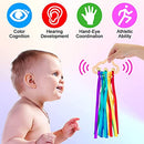 2 Pcs Waldorf Rainbow Hand Ribbon Kite Montessori Wooden Baby Toys Rainbow Twirler Stick with Bell for Babies Toddler Sensory Toys Rings