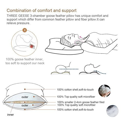 (King:2 Pillows) - 2 Pack White Goose Feather Bed Pillow - 600 Thread Count Egyptian Cotton, Medium Firm,Soft Support King Size,White Solid (King:2 Pillows)