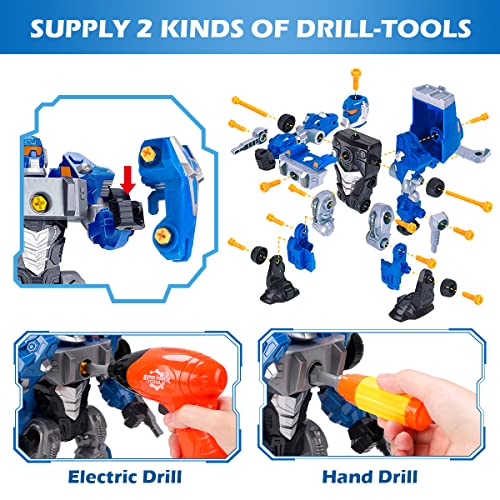 REMOKING 3 in 1 Take Apart Robot Toy for Boys,Educational Building Car Toy with Tool Drill,Deformable Robotics Truck Construction Engineering Play Kit,Gift Toy for 3 4 5 6 7 Year Old Kid Boy Girl