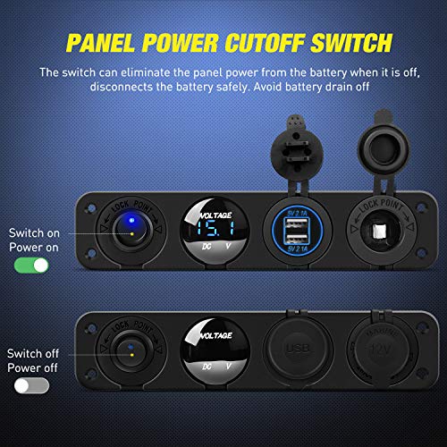 Nilight 4 in 1 ON/OFF Charger Socket Panel Dual USB Socket Power Outlet & LED Voltmeter &Cigarette Lighter Socket& LED Lighted ON Off Rocker Toggle Switch for Truck Car Marine Boats RV