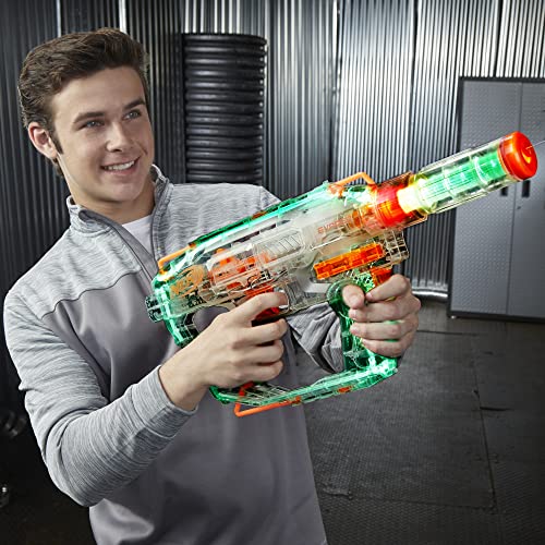 NERF Modulus Ghost Ops Evader Motorized Blaster - Light-Up See-Through Blaster and Barrel Extension, Includes 12 Official Nerf Elite Darts (Amazon Exclusive), Multicolored
