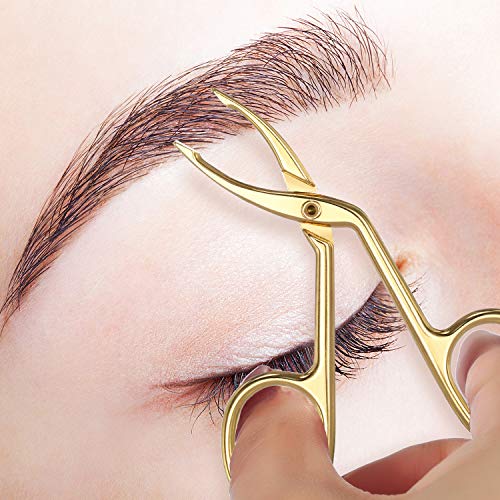 3 Pack Eyebrow Tweezers, Scissors Shaped Eyebrow Straight Tip Tweezers Clip, Flat Tip Tweezers Hair Plucker, Straight Tip Hairgripping Eyebrow (Gold Plated, 3 Packs)