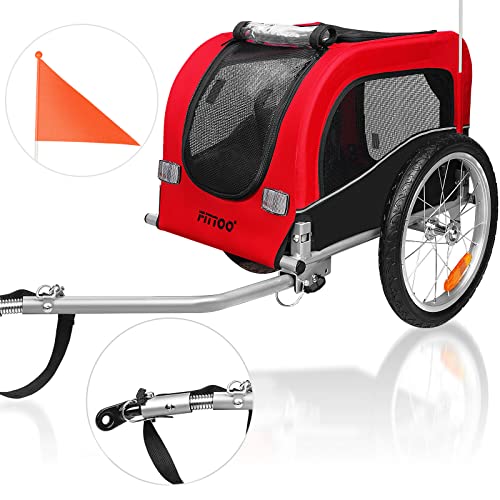 FITTOO Bike Pet Trailer, Foldable Tow Behind Bike Trailers for Small Dogs Cats, Bicycle Bike Pet Carrier Stroller with Universal Bicycle Coupler, Adjustable (Red and Black)