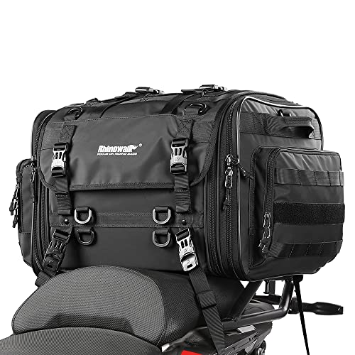 Rhinowalk Motorcycle Travel Luggage, Expandable Motorcycle Tail Bag 60L,Waterproof All Weather/Trunk/Rack Bag with Sissy Bar Straps-Black