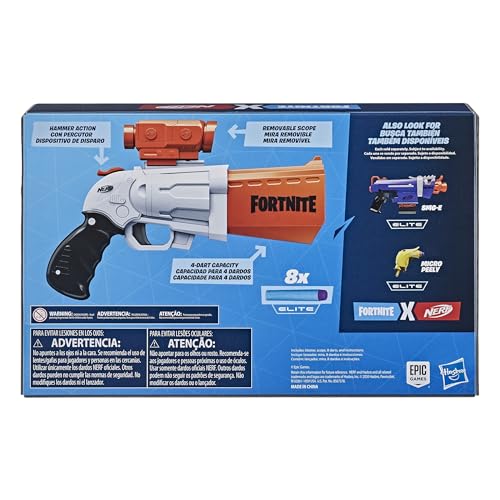 NERF - Fortnite SR Blaster - Hammer Action - including removable scope and 8 Official Nerf Elite Darts - as seen in Fortnite Video Game by Epic Games - Toys for Kids - Boys and Girls - Ages 8+