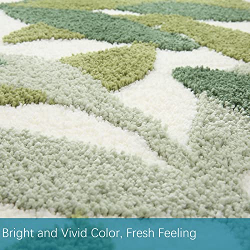 ZebraSmile Green Bath Rug with Non Slip Back Strong Water Aabsorbent Leaves Plush Microfiber Small Rug for Bathroom Floor Cute Indoor Shower Mat Doormat 17.5 X 25.5IN