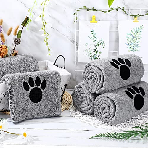 Chumia 4 Pack Pet Grooming Towel Absorbent Dog Towels for Drying Dogs Soft Microfiber Dog Drying Towel Quick Drying Large Dog Bath Towel for Dogs, Cats and Other Pets (Gray, 40 x 24 Inch)