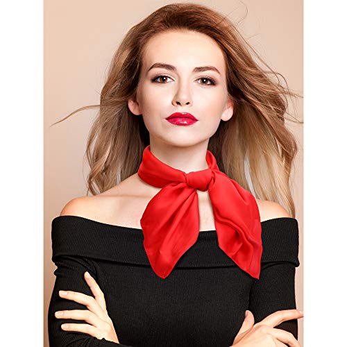 Satinior Chiffon Scarf Square Handkerchief Satin Ribbon Scarf for Women Girls Ladies 23.6 by 23.6 Inch (Red)