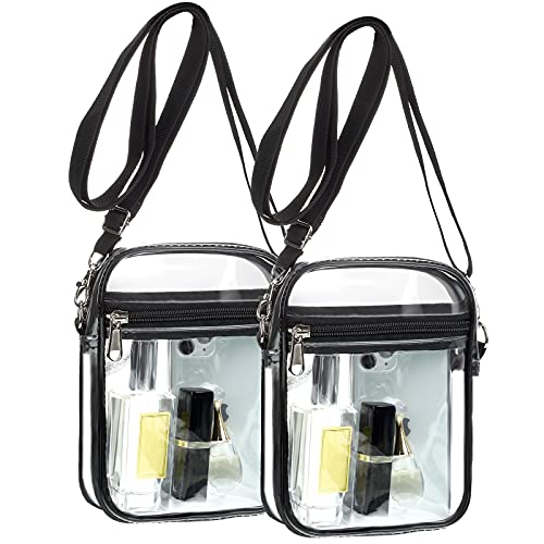 2 Pcs Clear Crossbody Purse Bag Stadium Approved Bag Transparent Shoulder Bag for Sports Games Concerts and Festivals, Black