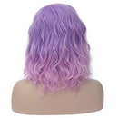 BERON 14" Women Girls Short Curly Bob Wavy Ombre Pink Wig Body Wave Daily Hair Wigs (Light Purple to Pink)