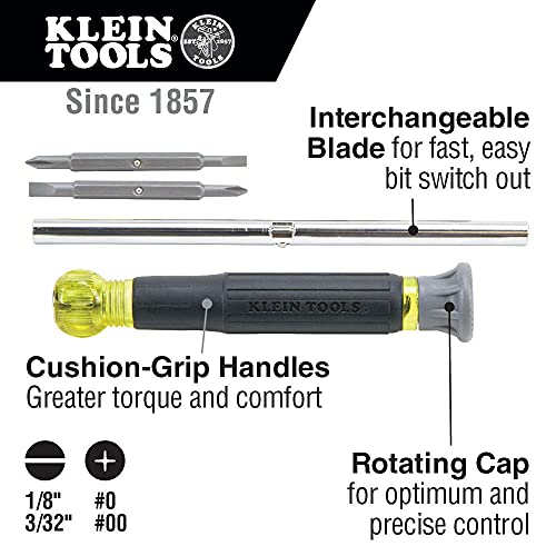 Klein Tools 4-in-1 Electronics Screwdriver Rotating, Four different tips in one tool, 32581