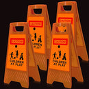 4 Pcs Reflective Slow Down Kids at Play Sign Double Sided 24 Inch Portable Handle Children At Play Warning Board Caution Safety Signs for Street Neighborhood Yard School Park Sidewalk (Orange)