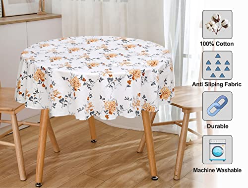 RUVANTI Round Tablecloth 70 Inch, for 3-6 Feet Tables, 100% Cotton Round Table Cover, Stain Resistant, Reusable, Washable, Perfect for Kitchen, Dining, Wedding, Parties, Holiday – Orange Grey Floral